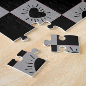 Black&Gray Checkered Tile With Hearts Pattern ジグソーパズル (側面)