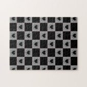 Black&Gray Checkered Tile With Hearts Pattern ジグソーパズル (横)