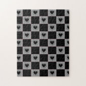 Black&Gray Checkered Tile With Hearts Pattern ジグソーパズル (縦)