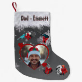 Black Gray Dad Loves Power Tools with Dad's Photos スモールクリスマスストッキング (正面)