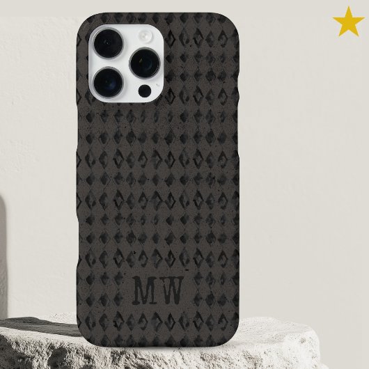 Black Gray Doodle Diamond Pattern Custom Monogram iPhoneケース