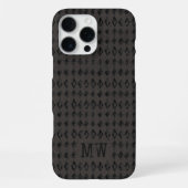 Black Gray Doodle Diamond Pattern Custom Monogram iPhoneケース (裏面)