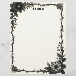 Black & Gray Flowers Thorny Frame Stationery Paper レターヘッド