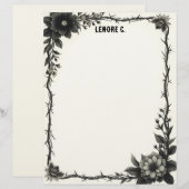 Black & Gray Flowers Thorny Frame Stationery Paper レターヘッド (正面/裏面)