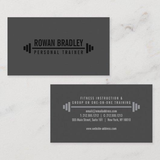 Black & Gray Minimalist Personal Trainer Fitness 名刺 (正面/裏面)