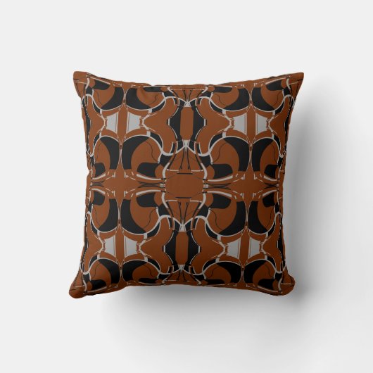 Black Gray on Dark Rust Large Tiles Pattern クッション (裏面)