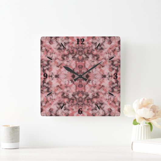 Black Gray Pink White Modern Geometric Abstract スクエア壁時計 (ホーム)