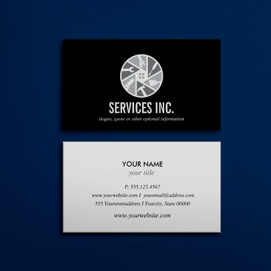 Black Gray Repairing servicesロゴプロフェッショナル 名刺