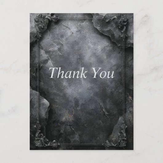 Black & Gray Stone with Border Thank You Card ポストカード (正面)
