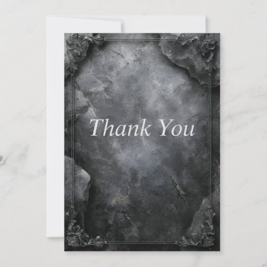Black & Gray Stone with Border Thank You Card 招待状 (正面)