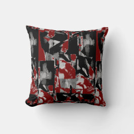 Black Gray White Burgundy Contemporary Art Print クッション