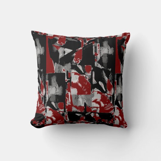 Black Gray White Burgundy Contemporary Art Print クッション (正面)
