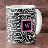 Black Gray White Cubism Neo Geo with Pink Monogram コーヒーマグカップ
