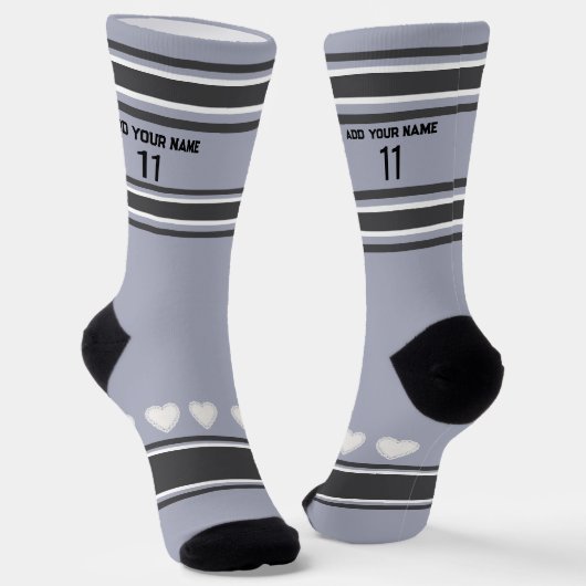 Black, gray, white- Name Number heart Socks ソックス (傾斜あり)