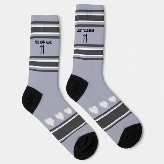 Black, gray, white- Name Number heart Socks ソックス (右)