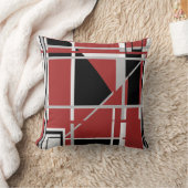 Black Gray White on Dark Red Abstract Labyrinth クッション (ブランケット)