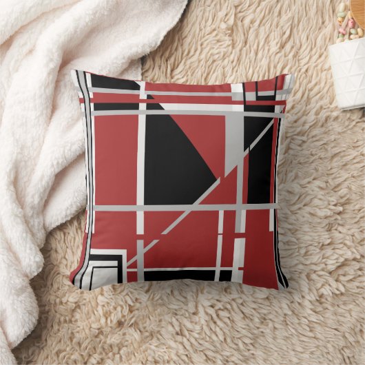 Black Gray White on Dark Red Abstract Labyrinth クッション (ブランケット)