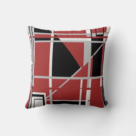 Black Gray White on Dark Red Abstract Labyrinth クッション (裏面)