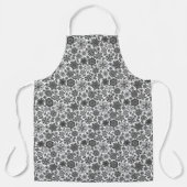 Black Gray White Retro Floral Art Seamless Pattern エプロン (正面)