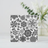 Black Gray White Retro Floral Art Seamless Pattern カード (スタンド正面)