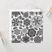 Black Gray White Retro Floral Art Seamless Pattern カード (正面/裏面インサイチュ)