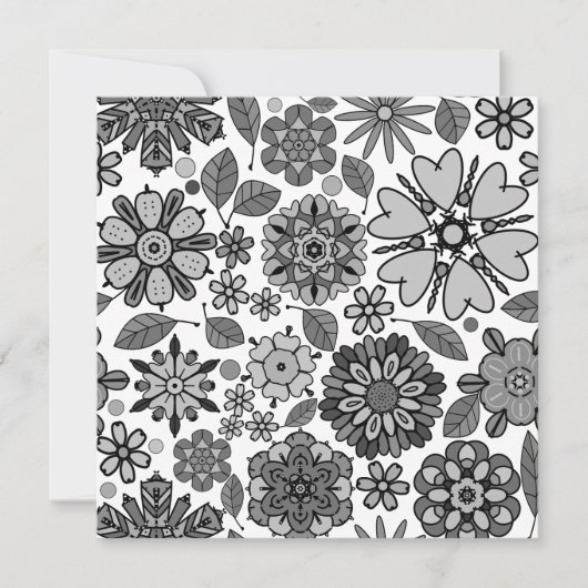 Black Gray White Retro Floral Art Seamless Pattern カード (正面)