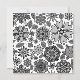 Black Gray White Retro Floral Art Seamless Pattern カード