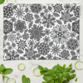 Black Gray White Retro Floral Art Seamless Pattern キッチンタオル (折り畳み)