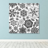 Black Gray White Retro Floral Art Seamless Pattern キャンバスプリント (インサイチュ (ウッドフロア))