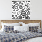 Black Gray White Retro Floral Art Seamless Pattern キャンバスプリント (インサイチュ (寝室))