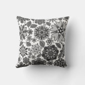 Black Gray White Retro Floral Art Seamless Pattern クッション (裏面)