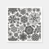 Black Gray White Retro Floral Art Seamless Pattern スタンダードカクテルナプキン (正面)
