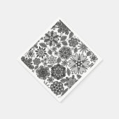 Black Gray White Retro Floral Art Seamless Pattern スタンダードカクテルナプキン (角)