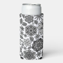 Black Gray White Retro Floral Art Seamless Pattern