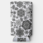 Black Gray White Retro Floral Art Seamless Pattern スリム缶クーラー (裏面)