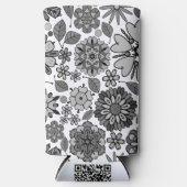 Black Gray White Retro Floral Art Seamless Pattern スリム缶クーラー (正面)