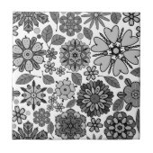 Black Gray White Retro Floral Art Seamless Pattern タイル (正面)