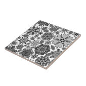 Black Gray White Retro Floral Art Seamless Pattern タイル (側面)