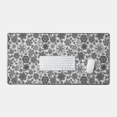 Black Gray White Retro Floral Art Seamless Pattern デスクマット (キーボード&マウス)