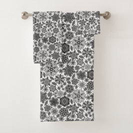 Black Gray White Retro Floral Art Seamless Pattern バスタオルセット
