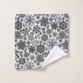 Black Gray White Retro Floral Art Seamless Pattern バスタオルセット (ウォッシュタオル)