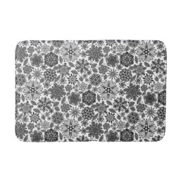 Black Gray White Retro Floral Art Seamless Pattern バスマット