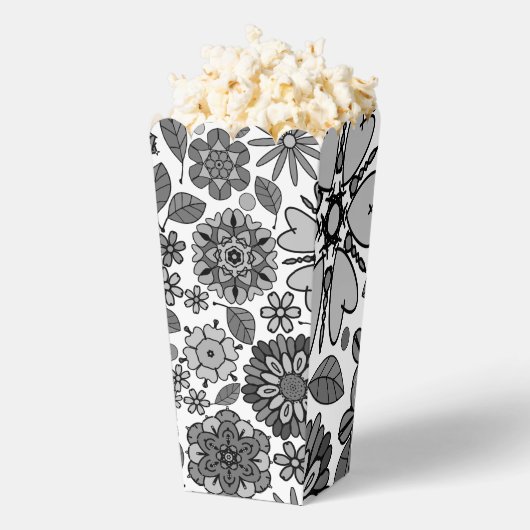 Black Gray White Retro Floral Art Seamless Pattern フェイバーボックス (はじけた状態)