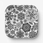 Black Gray White Retro Floral Art Seamless Pattern ペーパープレート (正面)