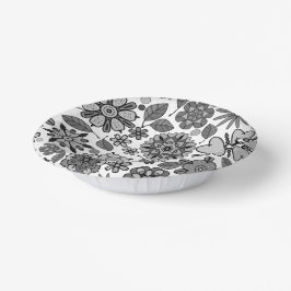 Black Gray White Retro Floral Art Seamless Pattern ペーパーボウル