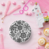 Black Gray White Retro Floral Art Seamless Pattern ペーパーボウル (パーティー)