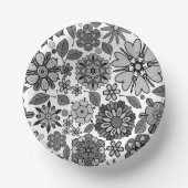 Black Gray White Retro Floral Art Seamless Pattern ペーパーボウル (正面)