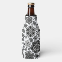 Black Gray White Retro Floral Art Seamless Pattern