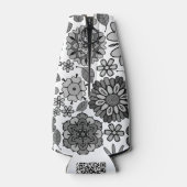 Black Gray White Retro Floral Art Seamless Pattern ボトルクーラー (裏面)