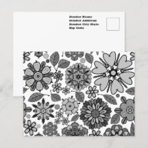 Black Gray White Retro Floral Art Seamless Pattern